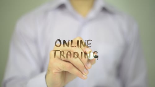 Online Trading, Man Writing on Transparent Screen