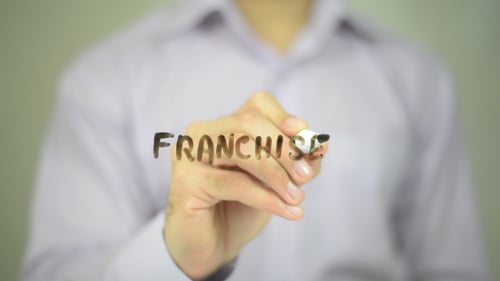 Franchise , Man Writing on Transparent Screen