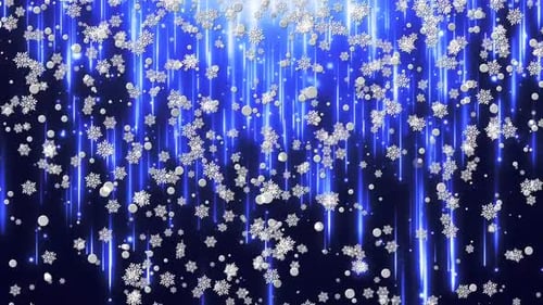 Elegant Falling Snowflakes and Particles with Glowing Blue Light Trails