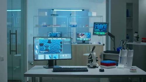 Modern Lab with Microscope and Computer