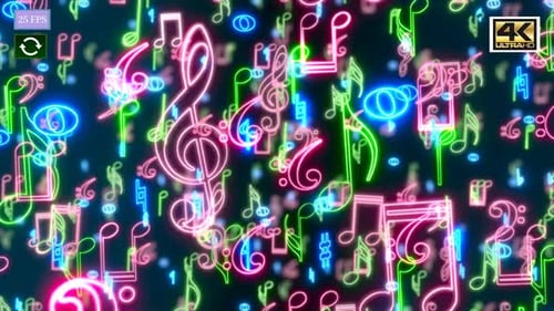 Neon Musical Notes Floating Abstract Background