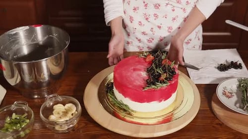 Beautiful Dessert Cake Centered on Wooden Table