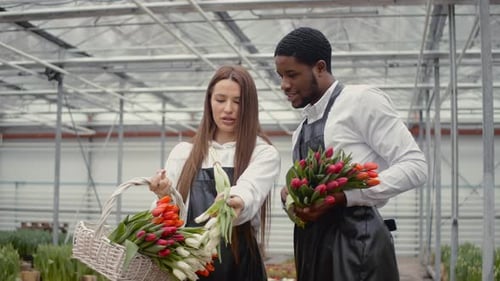 Two Florists Working at Flower Indoor Plantation