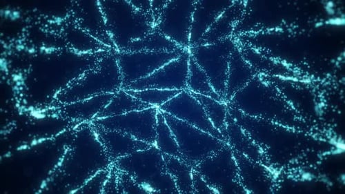 The movement of blue particles in the form of triangles inside the sphere