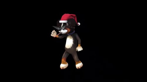 Christmas Puppy Dancing With Santa Hat And Candy Cane