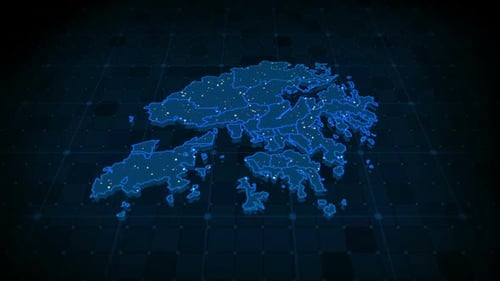 Futuristic Digital Hong Kong Map with Network Connectivity Animation