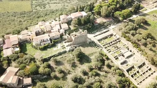 Drone view of Tindari ruins in Sicily, Italy.