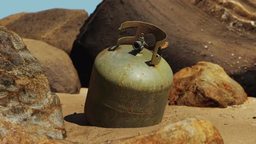 Old Cooking Gas Cylinder on Sand Beach