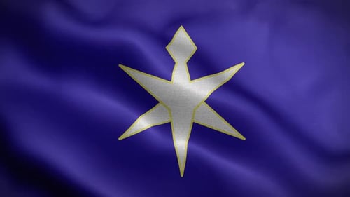 Waving Blue Flag with White Stylized Star Emblem
