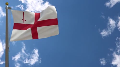 City of London Flag Waving Against Blue Sky