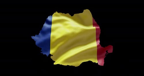 Dynamic Waving Romanian Flag on Country Map Animation