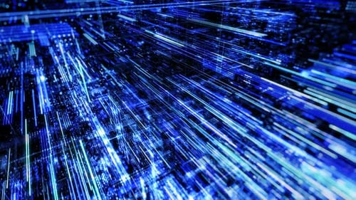 Abstract digital virtual city with technology and connection. 3D render 4K loop