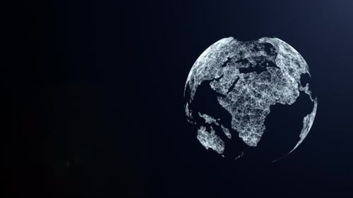 Digital Network Globe Rotation on Dark Background