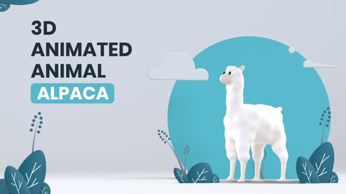 Cute 3D Animated White Alpaca Waving Character Loop