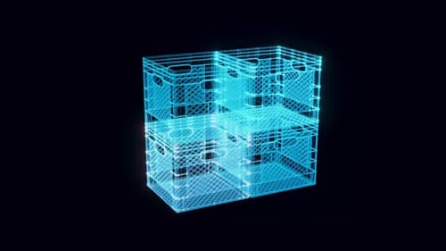 Futuristic Wireframe Crates Hologram Animation