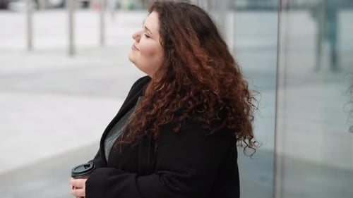 Coffee Break Happy Curvy Woman Freelance Worker