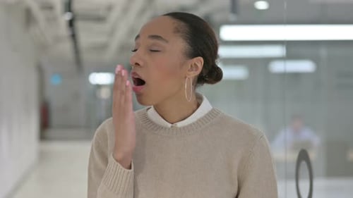 Tired African Woman Yawning Need Sleep