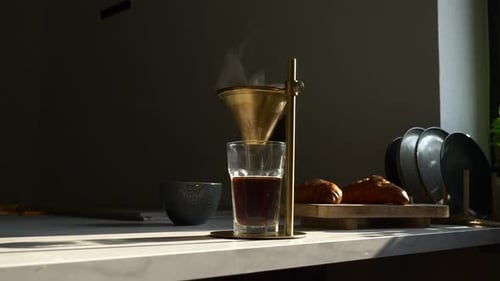 Coffee and Croissants Still Life in Morning Light