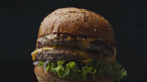 Delicious Hamburger with Cheese, Lettuce, and Tortilla Chips