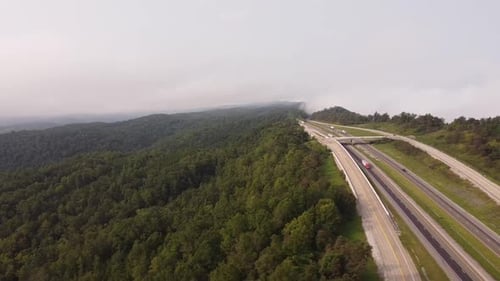 Rarity Mountain Rd. Expressways With Vehicles Driving In The Mountains Of Tennessee, USA - Aerial si