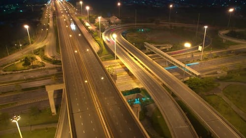 4K : Hyperlapse or Dronelapse Top view of Highway road junctions