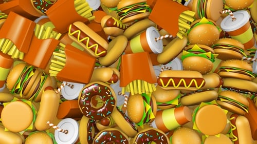 3D Animated Fast Food Items Falling