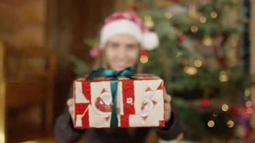 Woman holding a Christmas gift