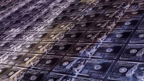 Abstract Digital One Hundred Dollar Bill Flowing Animation