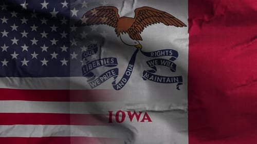 Iowa and US Flag Composite Waving State Banner