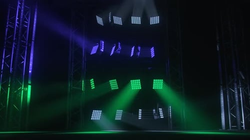 Dynamic Stage Lighting with Blue and Green Hues