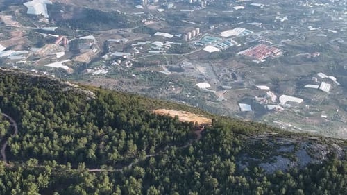 Road in the forest high in the mountains aerial view 4 K