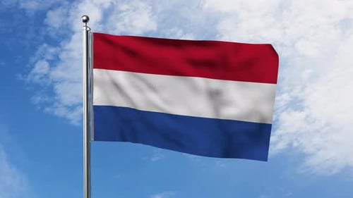 Realistic Netherlands Flag Waving Against Blue Sky