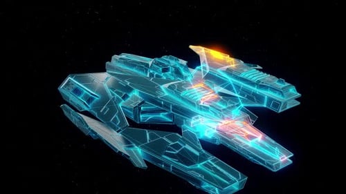 Rotating Sci-Fi Spaceship Hologram Wireframe Animation