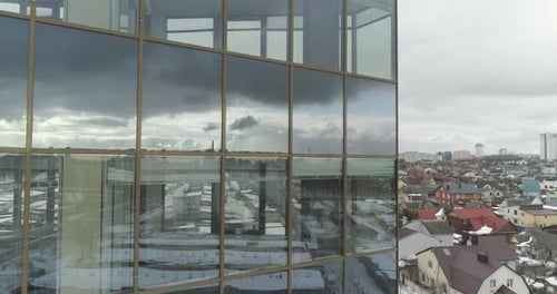 Luftaufnahme von Gebäuden Glas Wolkenkratzer Business Center Blick aus der Höhe Reflexionen im Glas