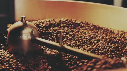 Coffee Beans Gently Roasting in a Metal Machine