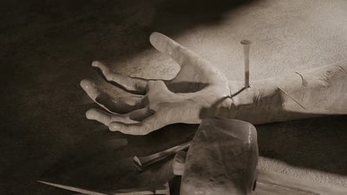 Hand Hammer Nail Symbol of Jesus Christ Crucifixion 3D Rendering