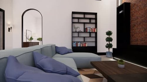 3d rendering animation timelapse.Interior house modern open living space with kitchen