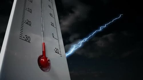 Thermometer During a Storm with Lightning Flashes