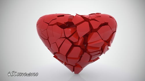 Dramatic 3D Red Heart Breaking into Shattered Fragments