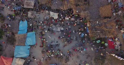 Aerial shot of a crowded marketplace in Dodoma, Tanzania, Africa. 4K