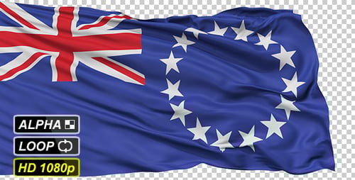 Cook Islands Flag Waving Realistic Animation with Alpha Channel