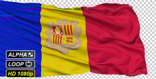 Animated Andorra Flag Waving Seamless Loop with Alpha Channel
