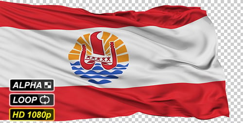 French Polynesia Flag Waving with Alpha Channel