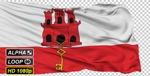 Realistic Waving Flag of Gibraltar Animation with Alpha Channel