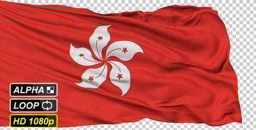 Realistic Waving Hong Kong Flag Animation on White Background