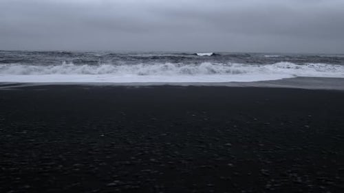 Ocean Waves Crashing on Black Sand Beach
