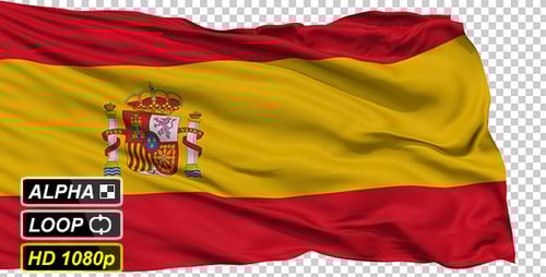Waving Spain Flag Animation Loop with Alpha Channel