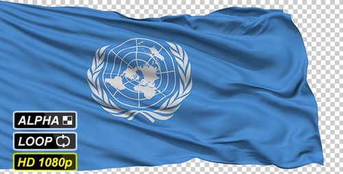 Waving United Nations Flag Seamless Loop with Alpha Channel