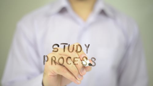 Writing Study Process on Transparent Surface