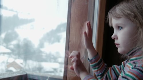 Little Cute Girl Behind Window In Winter